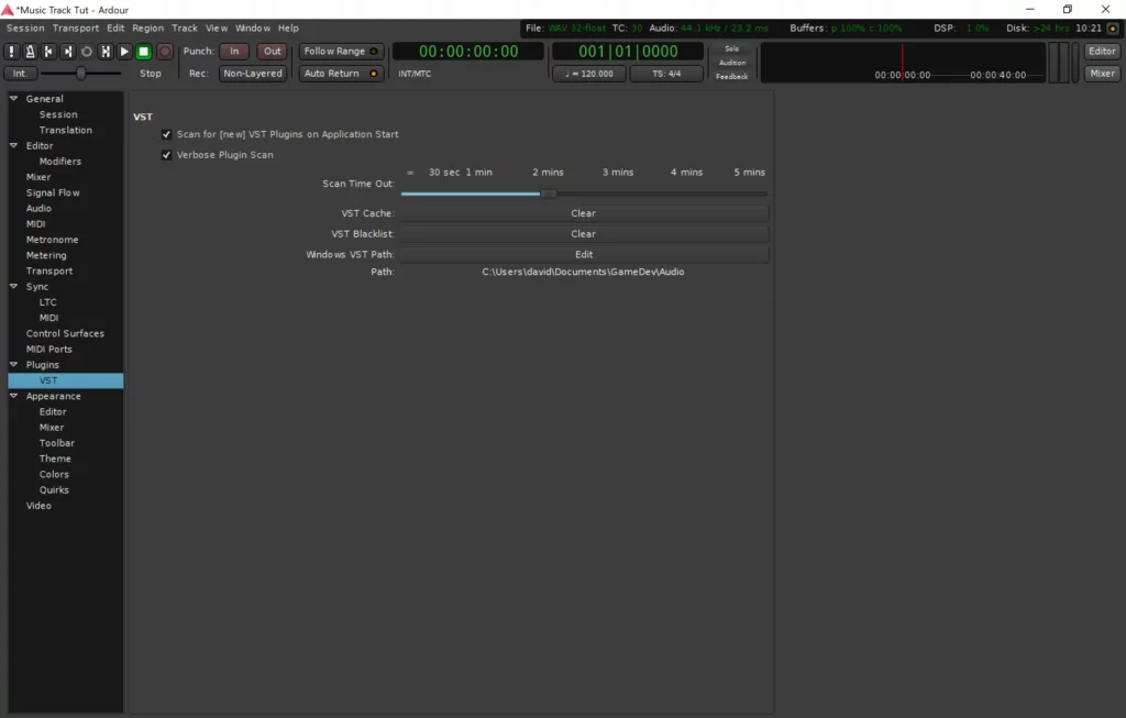 Ardour VST Preferences